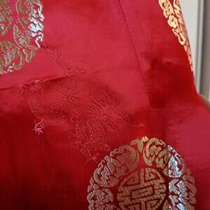 Kinsy-T Qipao Cheongsam Red Gold Silk Blend Dress Size S